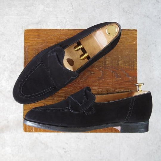 ★クロケット&ジョーンズ 7.5EX【貴重★(英)ポールスミス別注/バタフライローファー】スリッポン/スエード/黒/メンズ/Crockett&Jones★k441