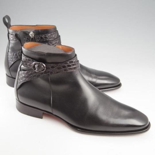 極上★(伊)サントーニ SIZE 7.5【定価￥195,800-★クロコダイル×カーフ/ジョッパーブーツ】サイドジップブーツ/15793/黒/Santoni★k453