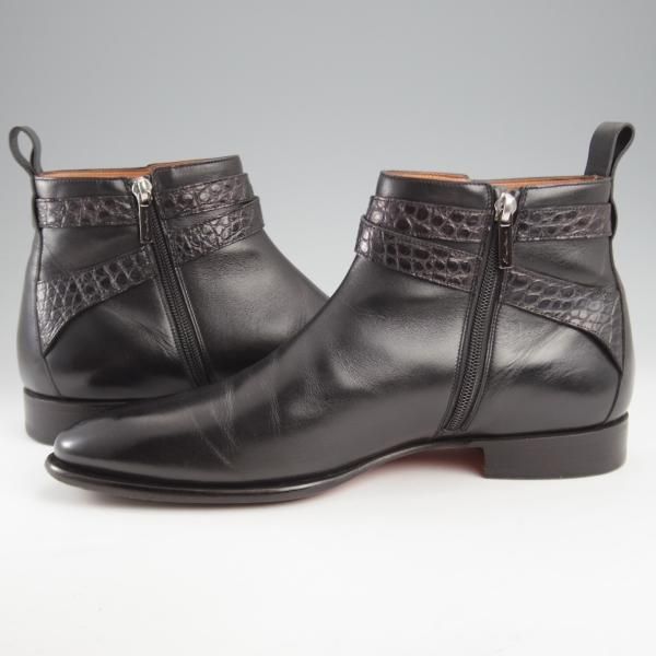サントーニ SIZE 7.5【クロコダイル×カーフ/ジョッパーブーツ/黒