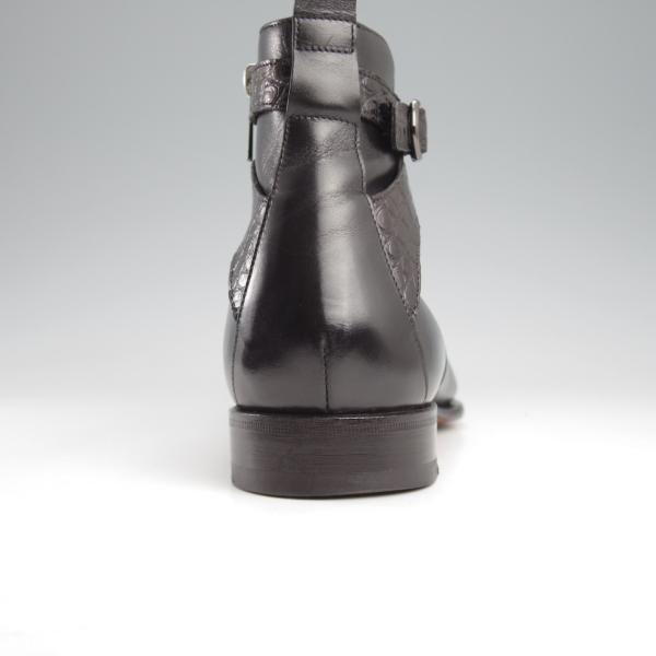 極上★(伊)サントーニ SIZE 7.5【定価￥195,800-★クロコダイル×カーフ/ジョッパーブーツ】サイドジップブーツ/15793/黒/Santoni★k453