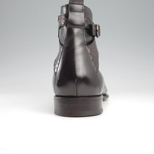 極上★(伊)サントーニ SIZE 7.5【定価￥195,800-★クロコダイル×カーフ/ジョッパーブーツ】サイドジップブーツ/15793/黒/Santoni★k453