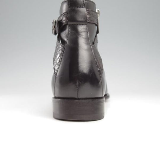 極上★(伊)サントーニ SIZE 7.5【定価￥195,800-★クロコダイル×カーフ/ジョッパーブーツ】サイドジップブーツ/15793/黒/Santoni★k453