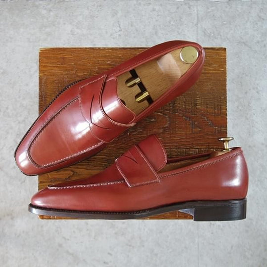 未使用★(伊)ステファノ・ベーメル SIZE 41【定価20万円以上★コインローファー/106】カーフ/赤茶/メンズ/Stefano Bemer★k455