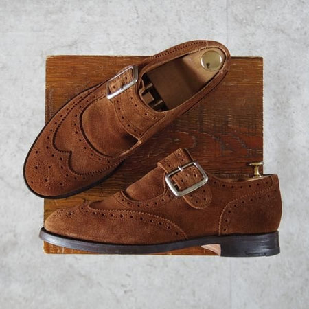 極上★トリッカーズ SIZE 6.5【貴重★MARRY JANE/メリージェーン】M7431/モンクストラップ/スエード/茶/メンズ/Tricker's★k476