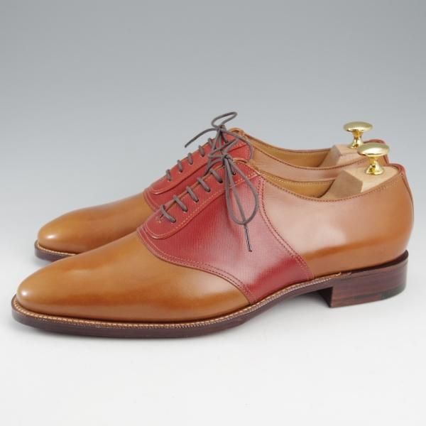 未使用★(HM)ギルド・オブ・クラフツ US7D【税込上代￥165,000-★Fudge/ハンドソーンウェルテッド製法】サドルシューズ/茶×赤茶★k477