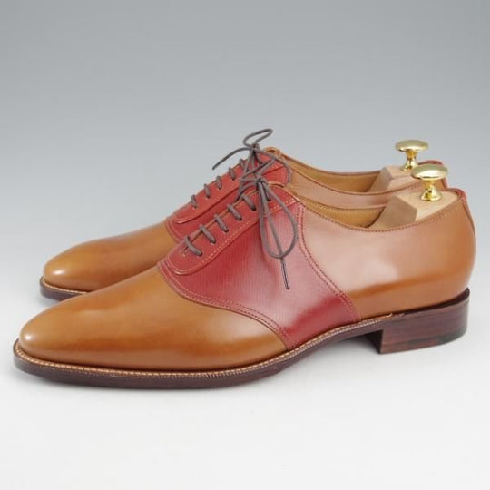 未使用★(HM)ギルド・オブ・クラフツ US7D【税込上代￥165,000-★Fudge/ハンドソーンウェルテッド製法】サドルシューズ/茶×赤茶★k477