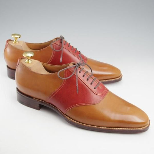 未使用★(HM)ギルド・オブ・クラフツ US7D【税込上代￥165,000-★Fudge/ハンドソーンウェルテッド製法】サドルシューズ/茶×赤茶★k477