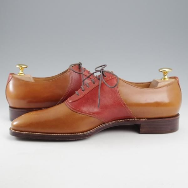 未使用★(HM)ギルド・オブ・クラフツ US7D【税込上代￥165,000-★Fudge/ハンドソーンウェルテッド製法】サドルシューズ/茶×赤茶★k477