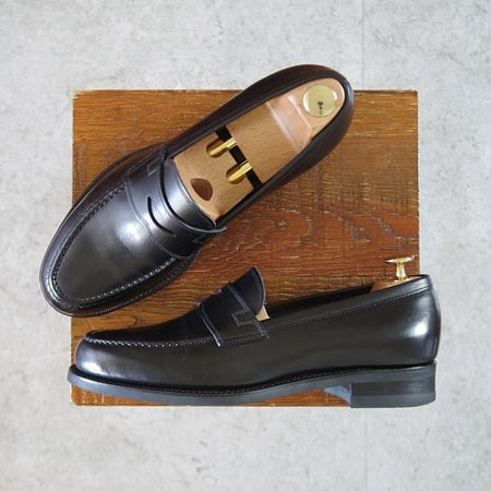 極美品★三陽山長 SIZE 6.5【定価￥80,300-★弥伍郎/R2013ラスト】コインローファー/カーフ/黒/YAGORO/Sanyo Yamacho★k498