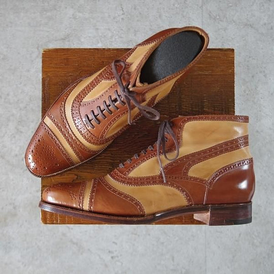 未使用★(浅草)ギルド・オブ・クラフツ US7C程度【税込上代￥385,000-★最上級/フルハンドメイド】レースアップブーツ/茶×薄茶★k544