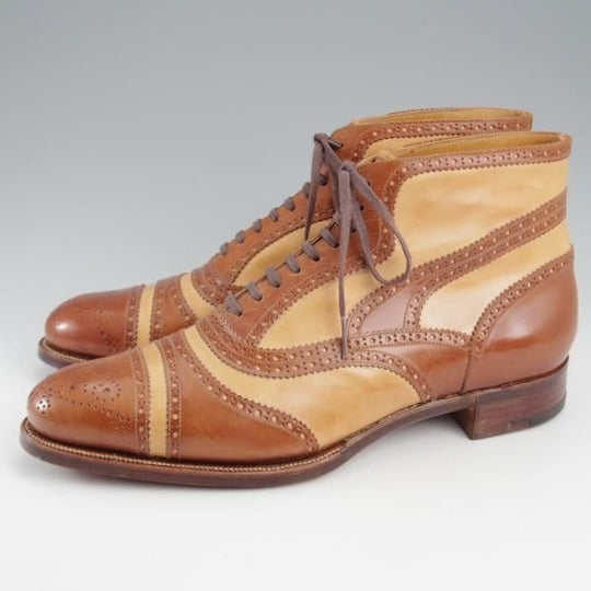 未使用★(浅草)ギルド・オブ・クラフツ US7C程度【税込上代￥385,000-★最上級/フルハンドメイド】レースアップブーツ/茶×薄茶★k544