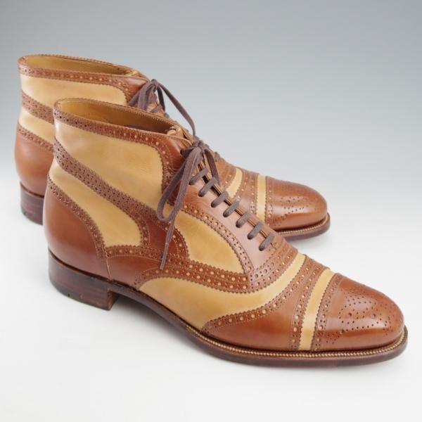 未使用★(浅草)ギルド・オブ・クラフツ US7C程度【税込上代￥385,000-★最上級/フルハンドメイド】レースアップブーツ/茶×薄茶★k544