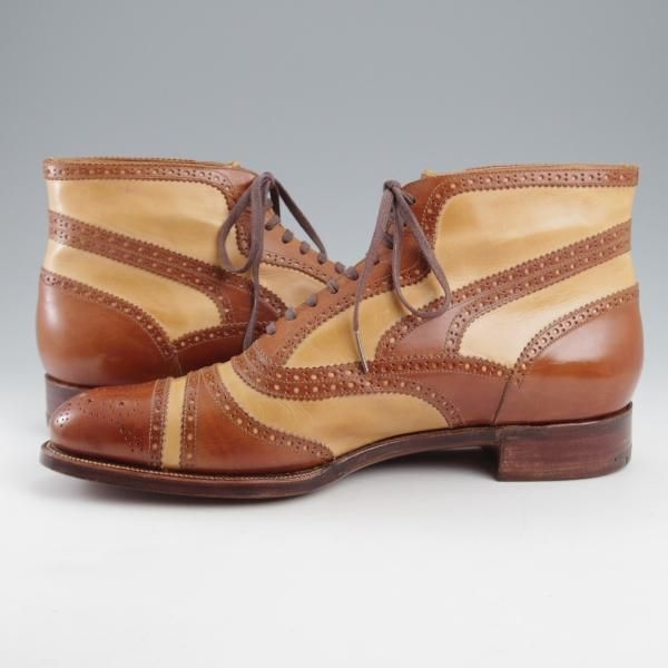 未使用★(浅草)ギルド・オブ・クラフツ US7C程度【税込上代￥385,000-★最上級/フルハンドメイド】レースアップブーツ/茶×薄茶★k544