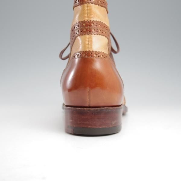 未使用★(浅草)ギルド・オブ・クラフツ US7C程度【税込上代￥385,000-★最上級/フルハンドメイド】レースアップブーツ/茶×薄茶★k544