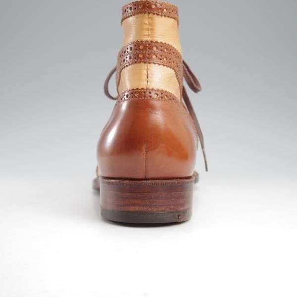未使用★(浅草)ギルド・オブ・クラフツ US7C程度【税込上代￥385,000-★最上級/フルハンドメイド】レースアップブーツ/茶×薄茶★k544