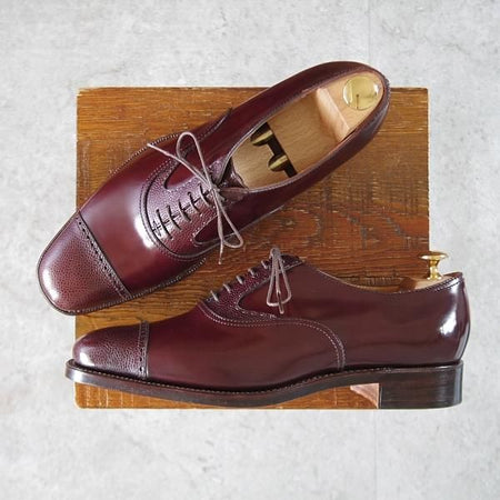 未使用★(浅草)ギルド・オブ・クラフツ US7D程度【税込上代￥220,000-★ハンドソーンウェルテッド製法】パンチドキャップトゥ/赤茶★k548