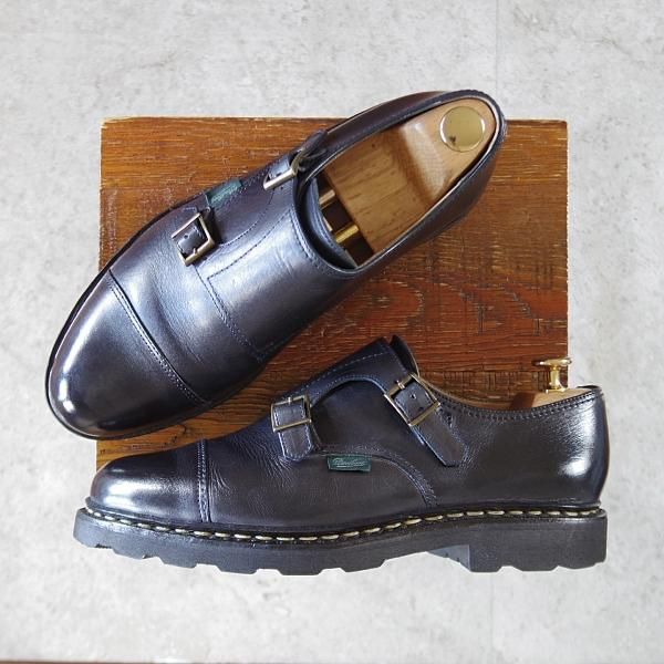 美品★パラブーツ SIZE 7【定価￥96,800-★ウィリアム/WILLIAM】マルシェソール/ダブルモンク/リスレザー/NUIT/紺/メンズ/Paraboot★k584