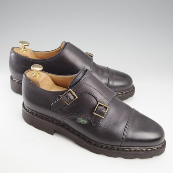 美品★パラブーツ SIZE 7【定価￥96,800-★ウィリアム/WILLIAM】マルシェソール/ダブルモンク/リスレザー/NUIT/紺/メンズ/Paraboot★k584