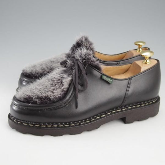 美品★パラブーツ SIZE 39【定価￥107,800-★VISON(ミンクファー)仕様/ミカエル/MICHAEL】チロリアンシューズ/黒/メンズ/Paraboot★k611
