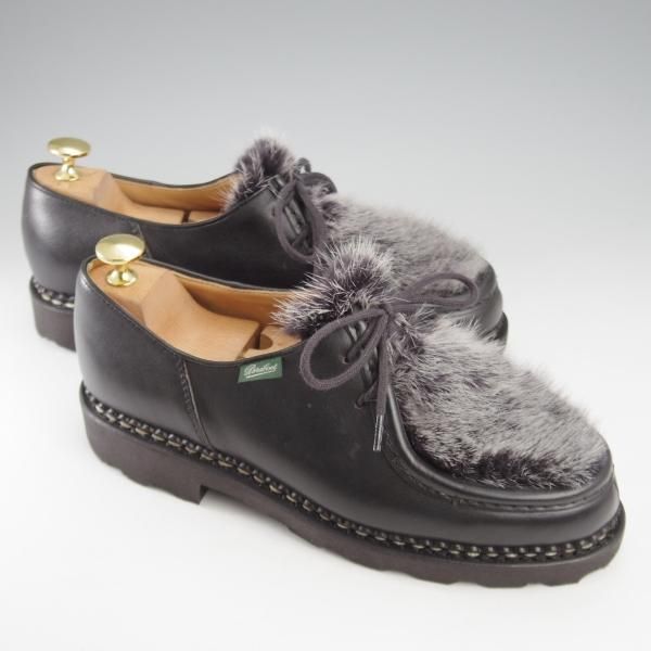 美品★パラブーツ SIZE 39【定価￥107,800-★VISON(ミンクファー)仕様/ミカエル/MICHAEL】チロリアンシューズ/黒/メンズ/Paraboot★k611