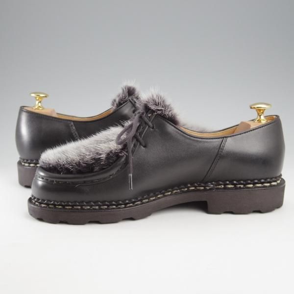 美品★パラブーツ SIZE 39【定価￥107,800-★VISON(ミンクファー)仕様/ミカエル/MICHAEL】チロリアンシューズ/黒/メンズ/Paraboot★k611