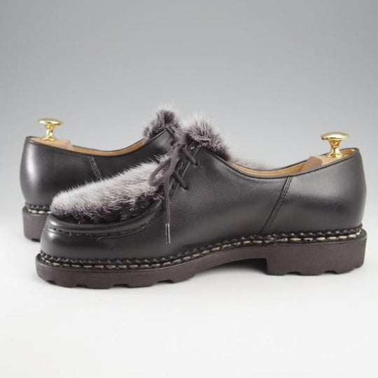 美品★パラブーツ SIZE 39【定価￥107,800-★VISON(ミンクファー)仕様/ミカエル/MICHAEL】チロリアンシューズ/黒/メンズ/Paraboot★k611