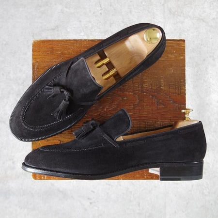 未使用★(伊)タニノクリスチー SIZE 9【デッドストック品★タッセルローファー/ENGLOSO】スエード/黒/メンズ/TANINO CRISCI★k616