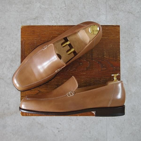 極美品★(伊)タニノクリスチー SIZE 5【定価10万円以上★ALFONSO 2/ローファー】スリッポン/カーフ/薄茶/メンズ/TANINO CRISCI★k623