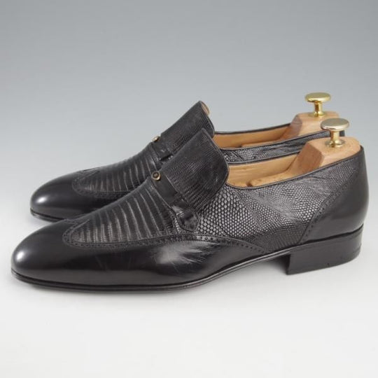 未使用★(伊)アルティオリ SIZE 8【高額★リザード革×カンガルー革/センターエラステック】ローファー/スリッポン/黒/メンズ/ARTIOLI★k652