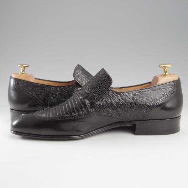 未使用★(伊)アルティオリ SIZE 8【高額★リザード革×カンガルー革/センターエラステック】ローファー/スリッポン/黒/メンズ/ARTIOLI★k652