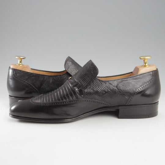 未使用★(伊)アルティオリ SIZE 8【高額★リザード革×カンガルー革/センターエラステック】ローファー/スリッポン/黒/メンズ/ARTIOLI★k652