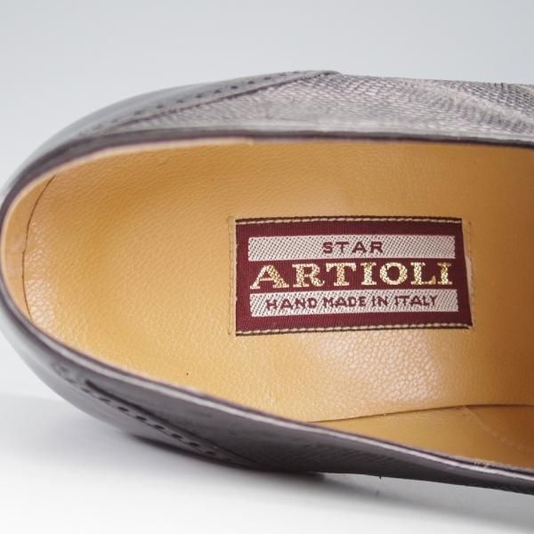 未使用★(伊)アルティオリ SIZE 8【高額★リザード革×カンガルー革/センターエラステック】ローファー/スリッポン/黒/メンズ/ARTIOLI★k652