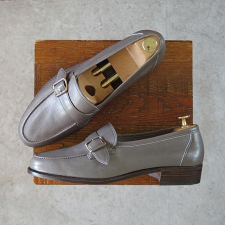 未使用★(伊)BONORA/ボノーラ SIZE 41.5【デッドストック品★ストラップローファー/灰】スリッポン/シボ革/メンズ★k653