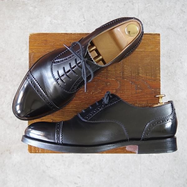 極上★チャーチ 75F/UK7.5【★SHAVINGTON/シャビントン/160ラスト】パンチドキャップトゥ/カーフ/黒/メンズ/Church's★k666