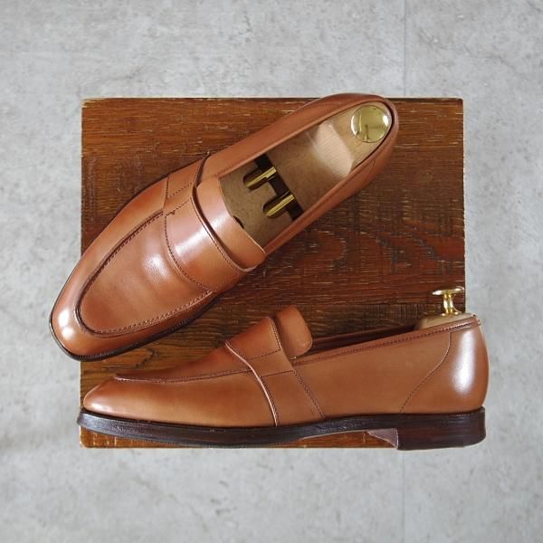 美品★クロケット&ジョーンズ 5.5E【定価￥132,000-★(英)ジョージクレバリー別注/ローファー/OWEN】スリッポン/茶/Crockett&Jones★k695