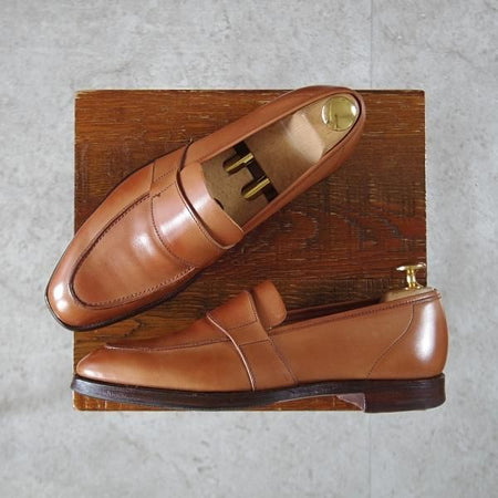 美品★クロケット&ジョーンズ 5.5E【定価￥132,000-★(英)ジョージクレバリー別注/ローファー/OWEN】スリッポン/茶/Crockett&Jones★k695