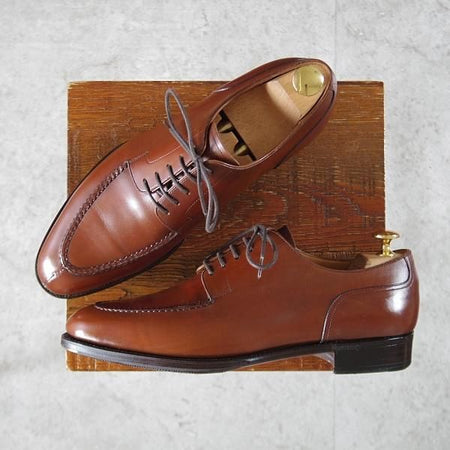 美品★三陽山長 SIZE 7【現行モデル定価￥121,000-★勘三郎/スキンステッチ仕様/R201ラスト】Uチップ/カーフ/茶/Sanyo Yamacho★k697