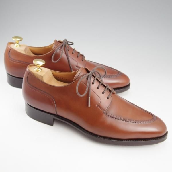 美品★三陽山長 SIZE 7【現行モデル定価￥121,000-★勘三郎/スキンステッチ仕様/R201ラスト】Uチップ/カーフ/茶/Sanyo Yamacho★k697