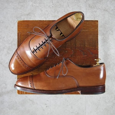 美品★(米)アレンエドモンズ 7.5D【貴重★ブルックスブラザーズ別注/BROOKS BROTHERS】パンチドキャップトゥ/茶/ALLEN EDMONDS★k705