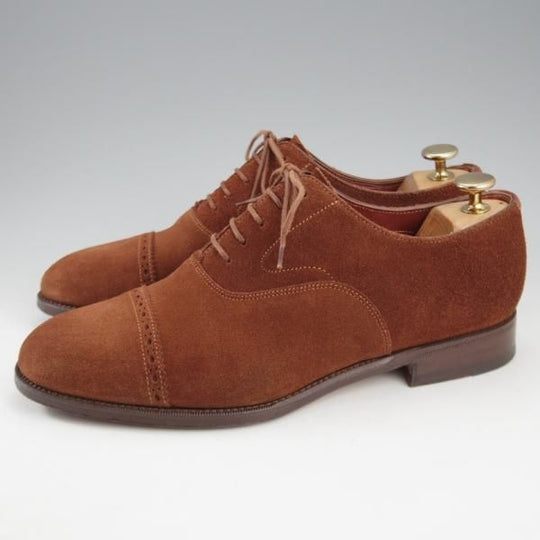 美品★(伊)サントーニ SIZE 6【ブラックラピド製法★パンチドキャップトゥ/4505】スエード/茶/メンズ/Santoni★k713