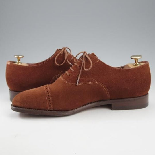 美品★(伊)サントーニ SIZE 6【ブラックラピド製法★パンチドキャップトゥ/4505】スエード/茶/メンズ/Santoni★k713