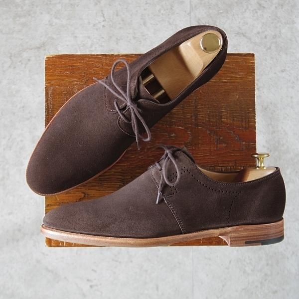 極美品★ジョンロブ 7.5E【★リース/LEITH/8695ラスト/TENSILE】Vフロント/プレーントゥ/スエード/濃茶/メンズ/JOHN LOBB★k741