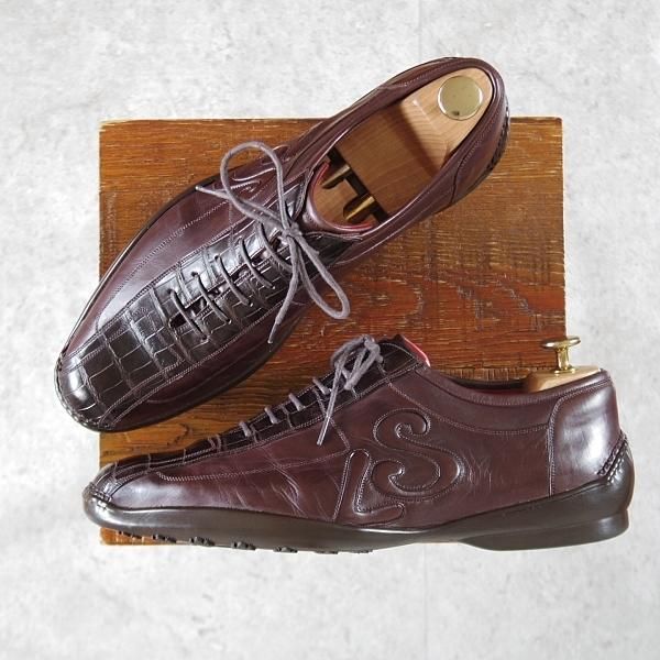 美品★(伊)シルヴァノ・ラッタンジ SIZE 7.5【高額★クロコ×カーフ/ISOWA/レザースニーカー】濃茶/メンズ/Silvano Lattanzi★k746
