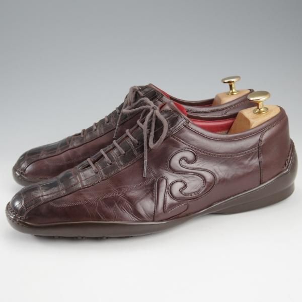 美品★(伊)シルヴァノ・ラッタンジ SIZE 7.5【高額★クロコ×カーフ/ISOWA/レザースニーカー】濃茶/メンズ/Silvano Lattanzi★k746