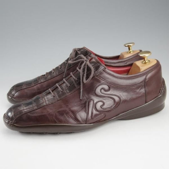 美品★(伊)シルヴァノ・ラッタンジ SIZE 7.5【高額★クロコ×カーフ/ISOWA/レザースニーカー】濃茶/メンズ/Silvano Lattanzi★k746