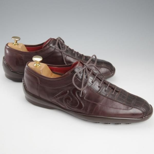 美品★(伊)シルヴァノ・ラッタンジ SIZE 7.5【高額★クロコ×カーフ/ISOWA/レザースニーカー】濃茶/メンズ/Silvano Lattanzi★k746