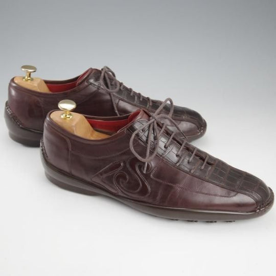 美品★(伊)シルヴァノ・ラッタンジ SIZE 7.5【高額★クロコ×カーフ/ISOWA/レザースニーカー】濃茶/メンズ/Silvano Lattanzi★k746