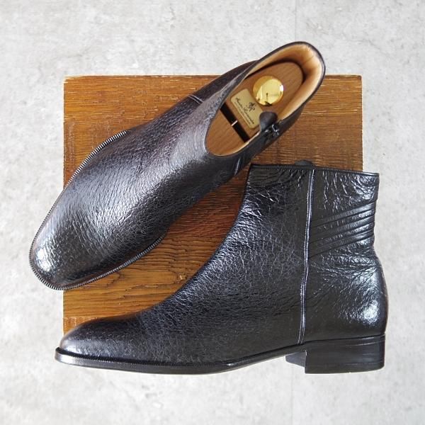 ★(伊)BONORA/ボノーラ SIZE 41.5【貴重★ペッカリー革仕様の製品/サイドジップブーツ】黒/メンズ★k758