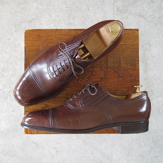 極上★銀座ヨシノヤ SIZE 26【貴重★小笠原シューズ製/セミブローグ】サイドエラスティック/カーフ/濃茶/Ginza Yoshinoya★k761