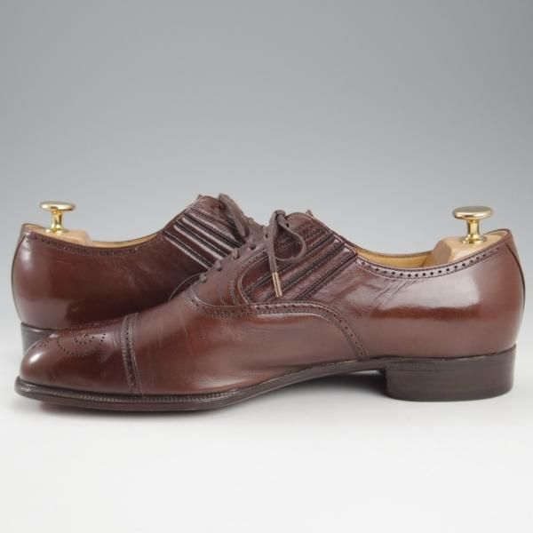極上★銀座ヨシノヤ SIZE 26【貴重★小笠原シューズ製/セミブローグ】サイドエラスティック/カーフ/濃茶/Ginza Yoshinoya★k761